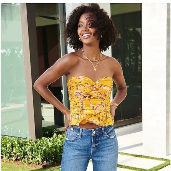 Express Floral Satin Twist Front Peplum Tube Top sz M - Picture 4 of 11